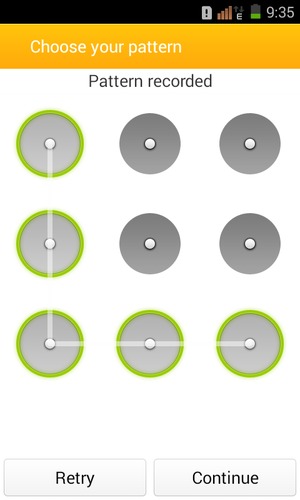 Draw an unlock pattern and select Continue