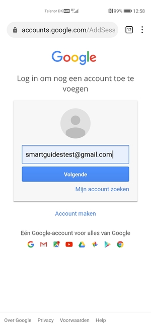 Voer uw Gmail adres in en selecteer Volgende