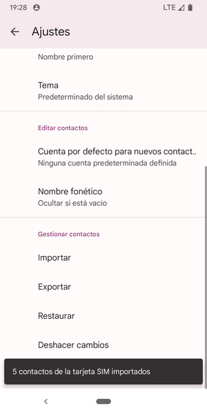 Sus contactos se guardarán en su cuenta de Google y se guardarán en su teléfono la próxima vez que Google sea sincronizado.