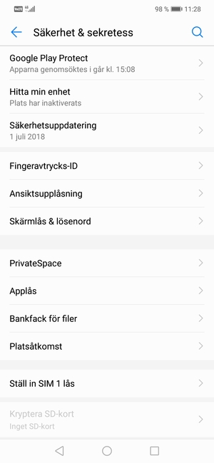 För att aktivera ditt skärmlås, gå till Säkerhet & sekretess-menyn och välj Skärmlås & lösenord