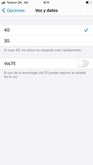 Para habilitar 4G, seleccione 4G