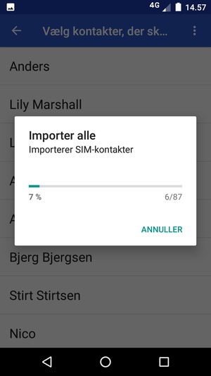 Dine kontakter vil nu blive gemt på din Motorola