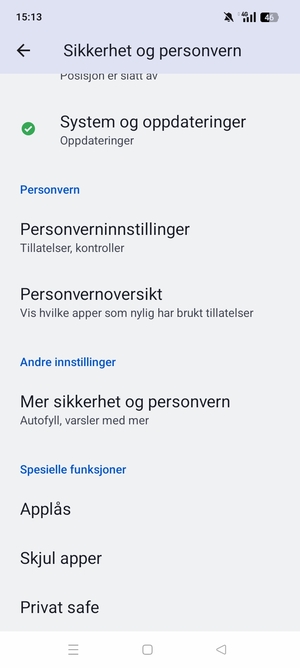 Bla til og velg Mer sikkerhet og personvern