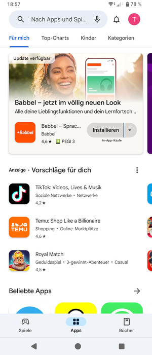 Wählen Sie die Suchleiste