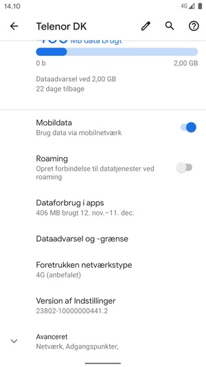 Scroll til og vælg Avanceret