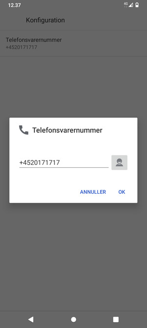 Indtast Telefonsvarernummer og vælg OK
