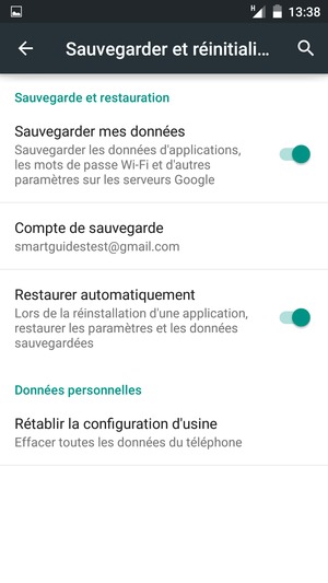 Sélectionnez Compte de sauvegarde