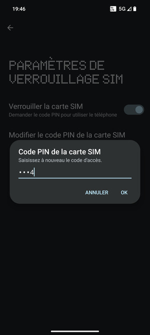 Veuillez confirmer votre nouveau code PIN et sélectionner OK