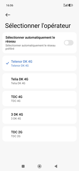 Sélectionnez un opérateur réseau dans la liste