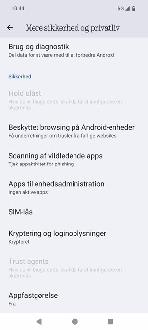 Scroll til og vælg SIM-lås