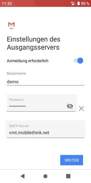 Geben Sie die Server-Adresse für ausgehende Post ein