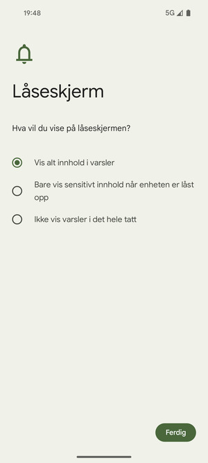 Velg ønsket alternativ og velg Ferdig