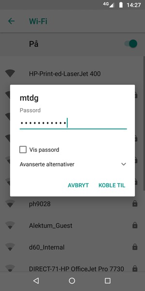 Skriv inn Wi-Fi-passord og velg KOBLE TIL