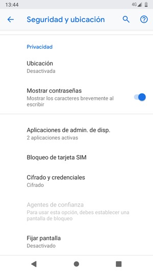 Seleccione Bloqueo de tarjeta SIM