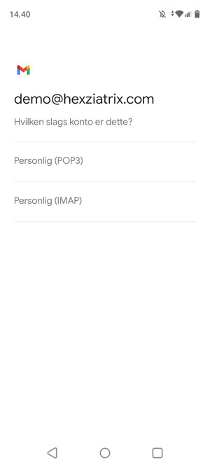 Vælg Personlig (POP3) eller Personlig (IMAP)
