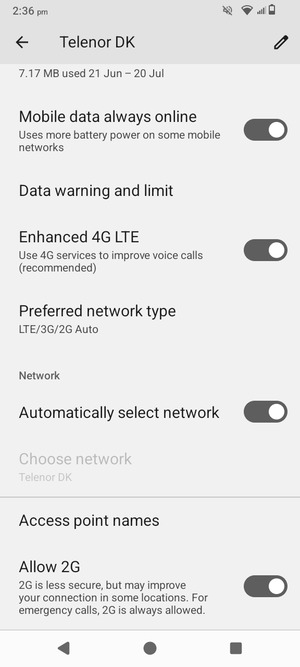 Scroll to and select Access point names