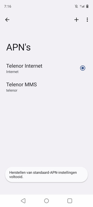 Uw telefoon wordt teruggezet naar standaard internet- en mms-instellingen