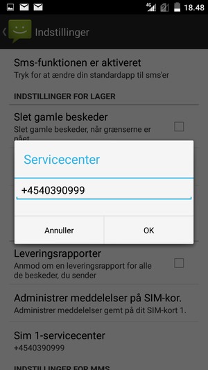 Indtast Servicecenter nummeret og vælg OK