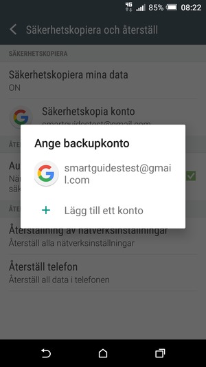 Tryck på ditt säkerhetskopieringskonto
