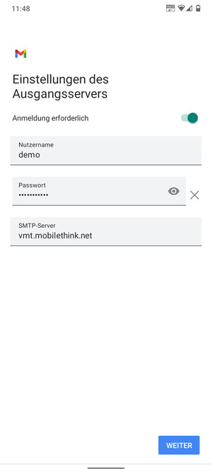 Geben Sie die Server-Adresse für ausgehende Post ein