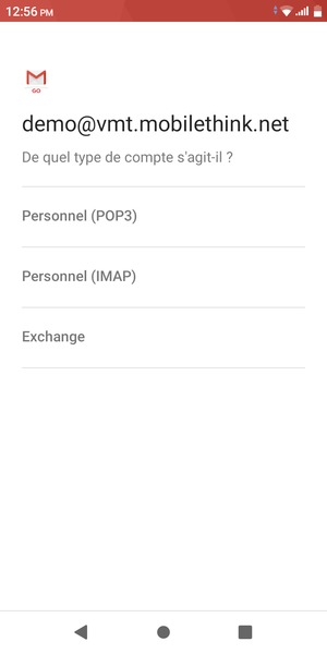Sélectionnez Personnel (POP3) ou Personnel (IMAP)