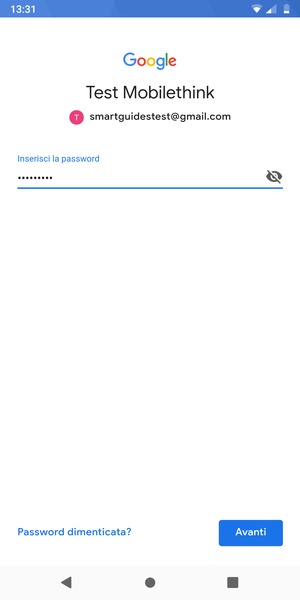 Inserisci la tua password e seleziona Avanti