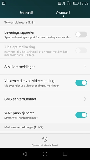 Velg SMS-senternummer