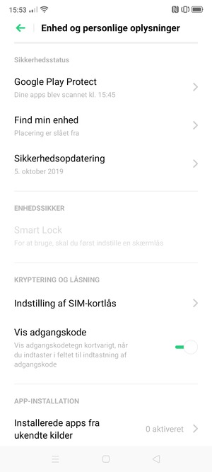 Scroll til og vælg Indstilling af SIM-kortlås