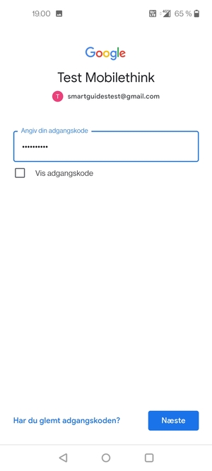 Indtast din adgangskode og vælg Næste