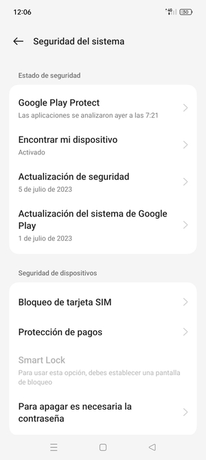 Seleccione  Bloqueo de tarjeta SIM