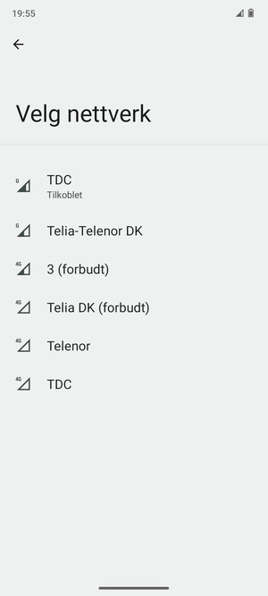 Velg en nettverksoperatør fra listen