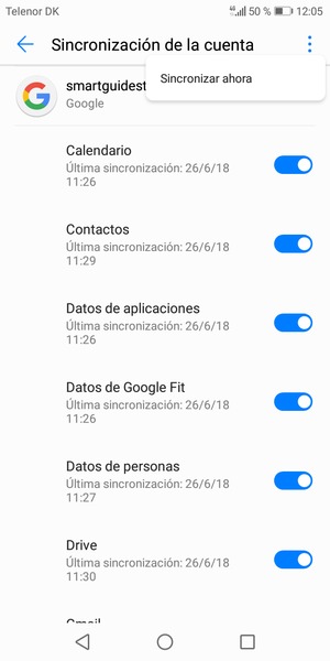 Seleccione el botón Menú y seleccione Sincronizar ahora
