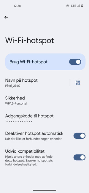 Din telefon er nu sat op til brug som modem