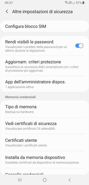 Seleziona Configura blocco SIM