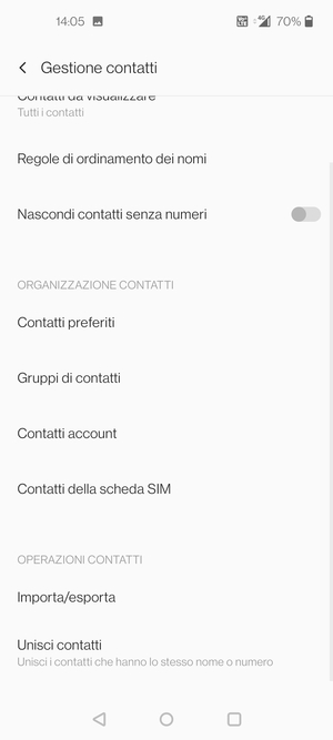 Seleziona Contatti della scheda SIM