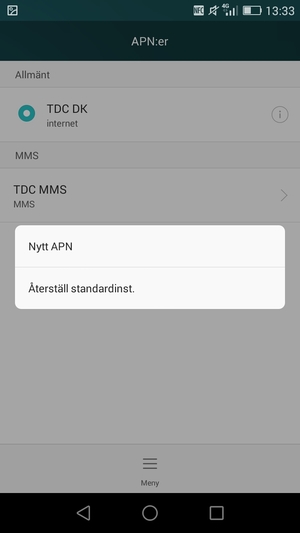 Om din skärm ser ut så här, tryck på Meny-knappen och välj Återställ standardinst.