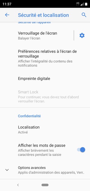 Faites défiler et sélectionnez Options avancées