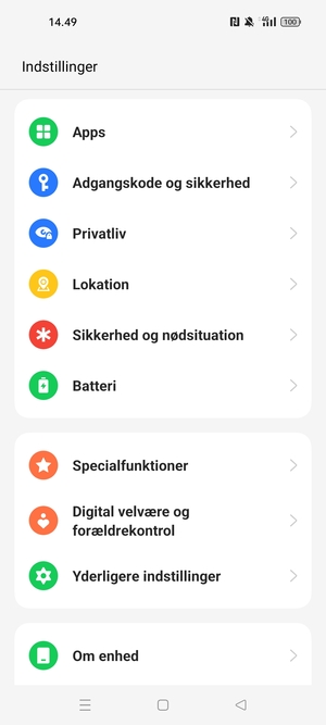 Scroll til og vælg Adgangskode og sikkerhed