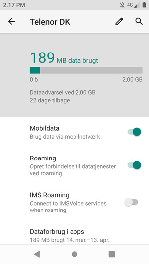 Slå Roaming til eller fra