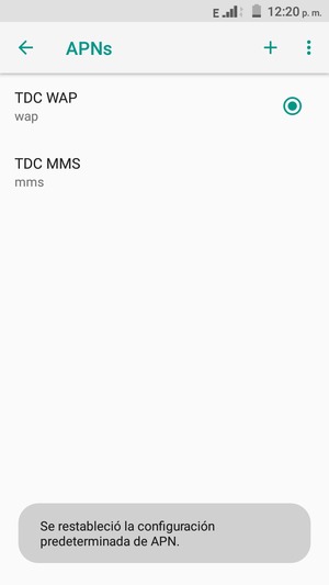 El teléfono se reiniciará con la configuración predeterminada de Internet y MMS