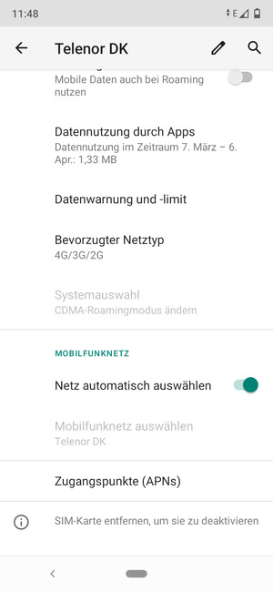 Schalten Sie Netz automatisch auswählen aus