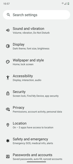 Scroll to and select Security