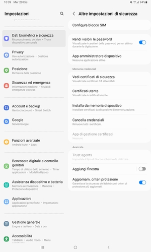 Seleziona Configura blocco SIM