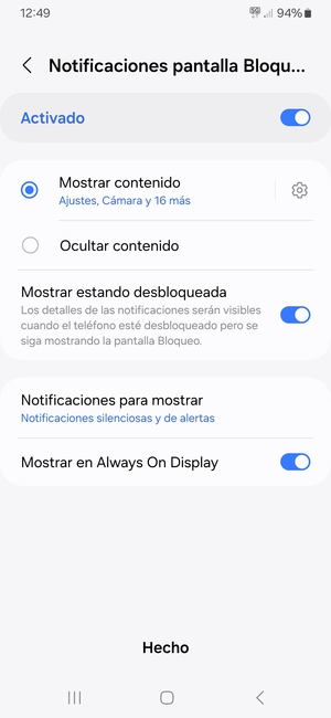 Seleccione la opciones deseada y seleccione Hecho