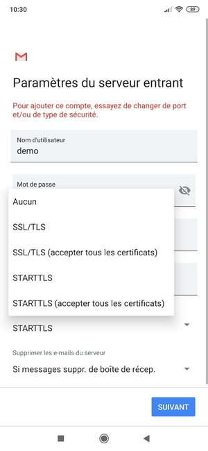 Sélectionnez Aucun puis SUIVANT