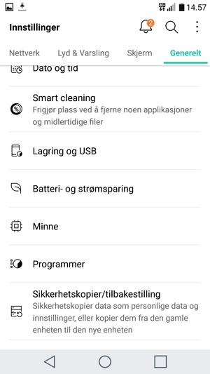 Bla til og velg Sikkerhetskopier/tilbakestilling