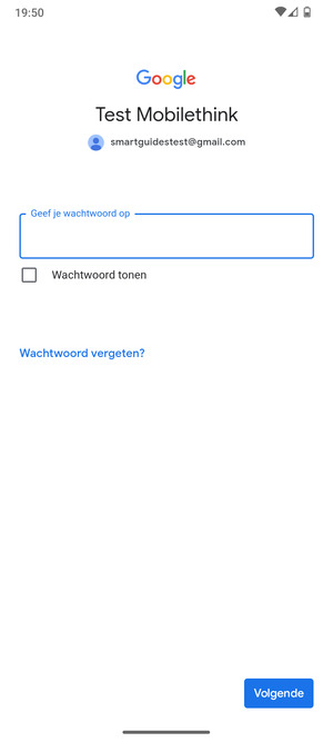 Voer uw wachtwoord in en selecteer Volgende