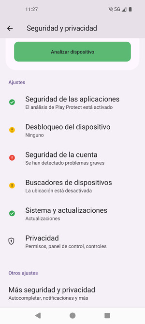 Desplácese y seleccione Más seguridad y privacidad