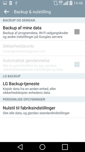 Marker tjekboksen Backup af mine data