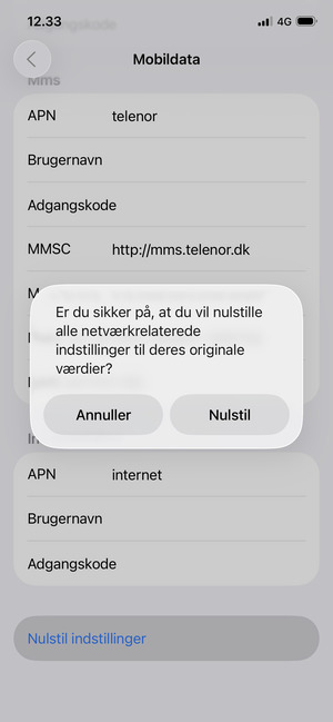 Vælg Nulstil